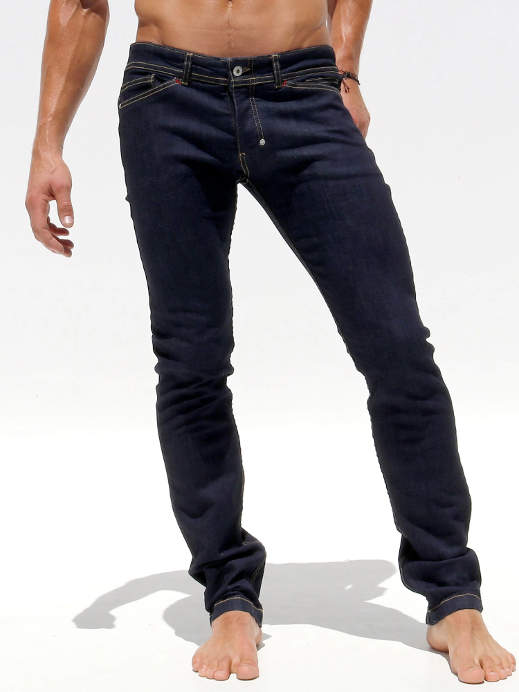 Etrigan Ripped en Patched Heren Skinny Jeans en Verf Spetters - Blauw