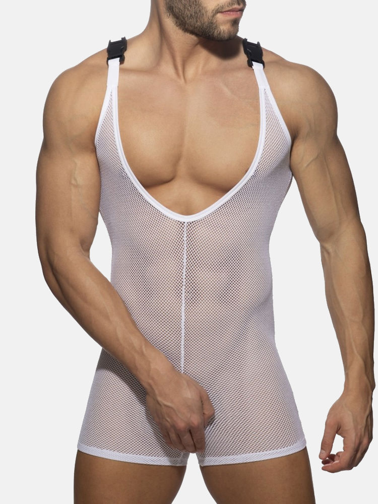 Addicted Ad945 Mesh Wrestling Suit White