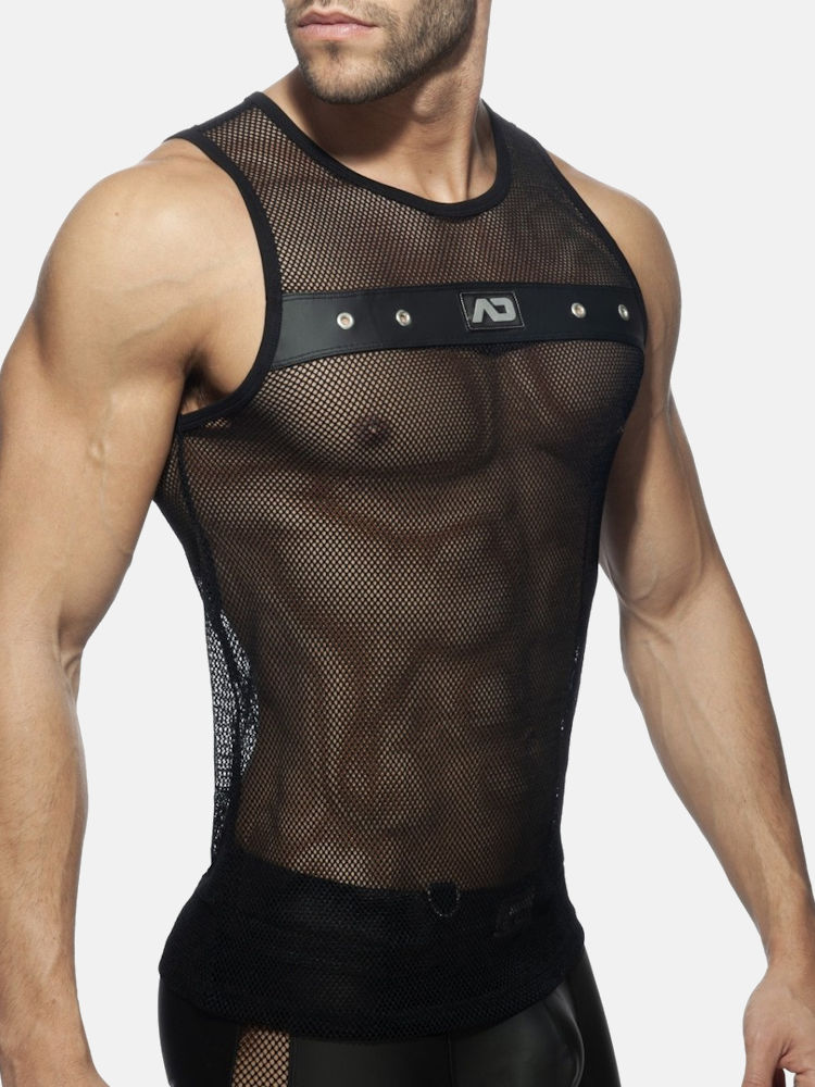 Addicted Adf76 Mesh Mixed Tank Top Black