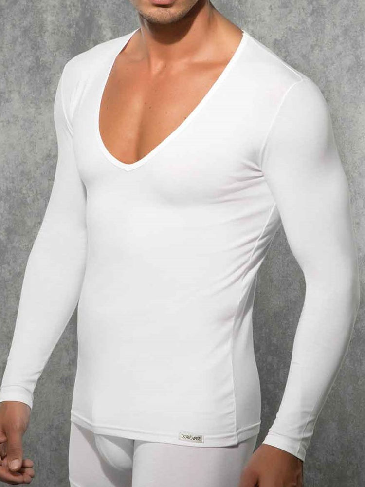 Doreanse Deep V-Neck White Men's T-shirt - Trendyol