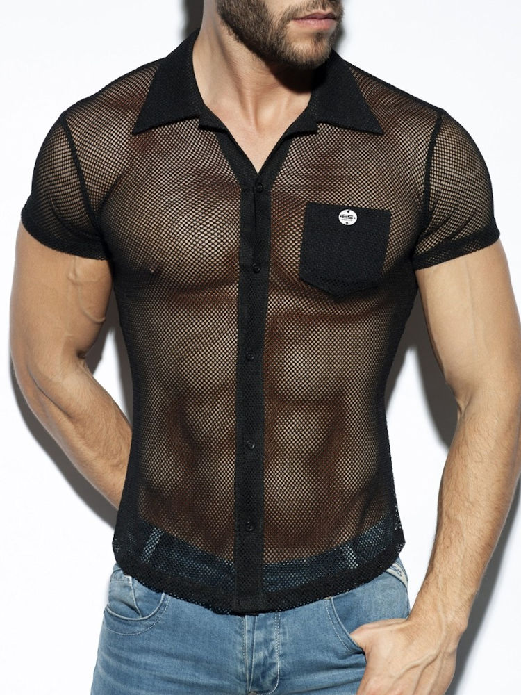 Es Collection Sht024 Mesh Short Sleeves Shirt C01 Black