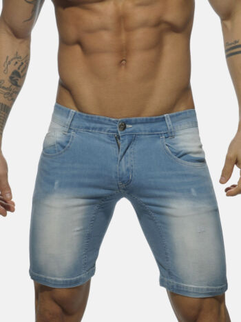 Addicted Ad529 Mid Length Denim Short Blue Jeans C500 1