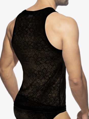 Addicted Ad1077 Flowery Lace Tank Top Black C10 WS4