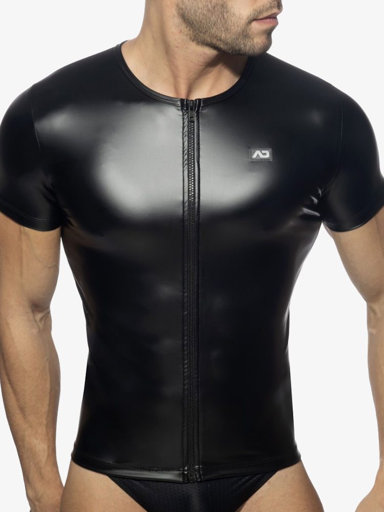 Addicted Ad1035 Zip Short Sleeves Fetish Shirt Black 3