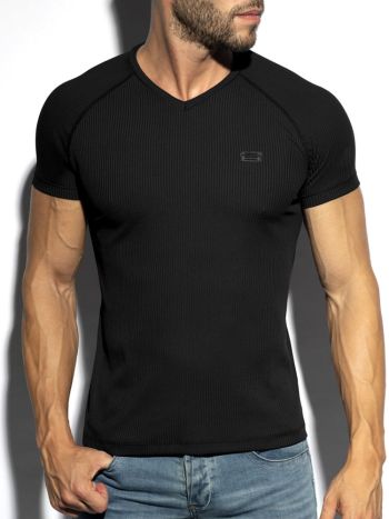 Es Collection Ts299 Recycled Rib V Neck T Shirt Black 2