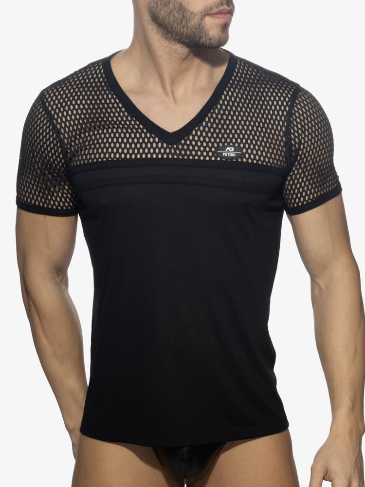 Addicted Fetish Adf166 Mesh Striped T Shirt Black 3