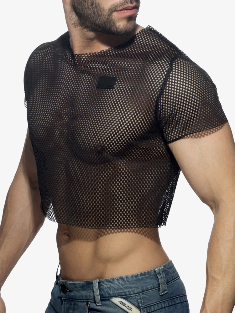 Addicted Ad1189 Mesh Crop Top Black 1