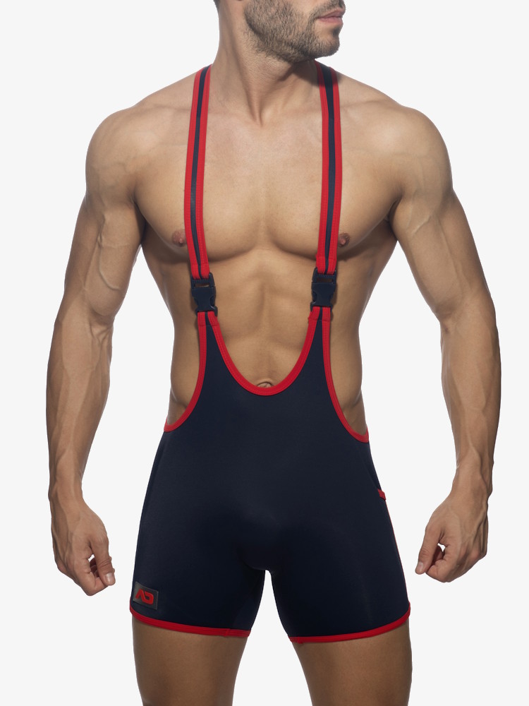 Addicted Ads322 Rainbow Tape Wrestling Suit Navy 2