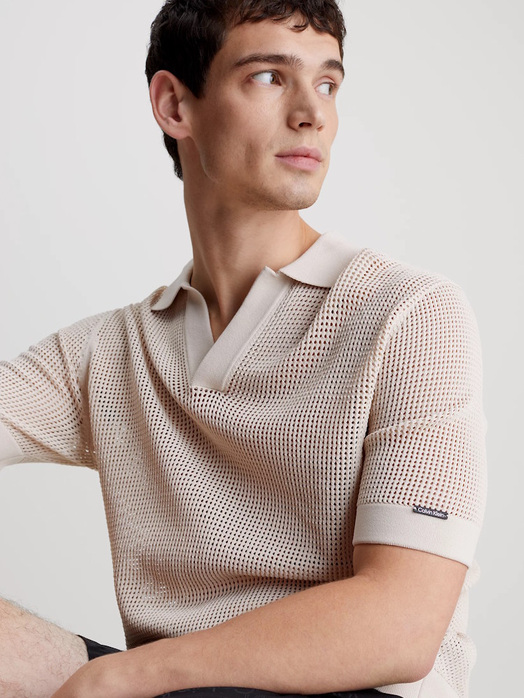Calvin Klein Polo Open Knit Km00963 Ace Stony Beige 7