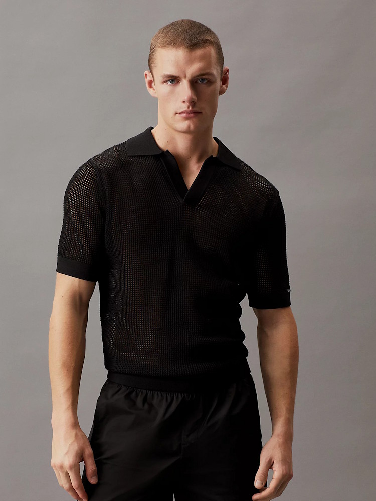 Calvin Klein Polo Open Knit Km00963 Beh Pvh Black 6