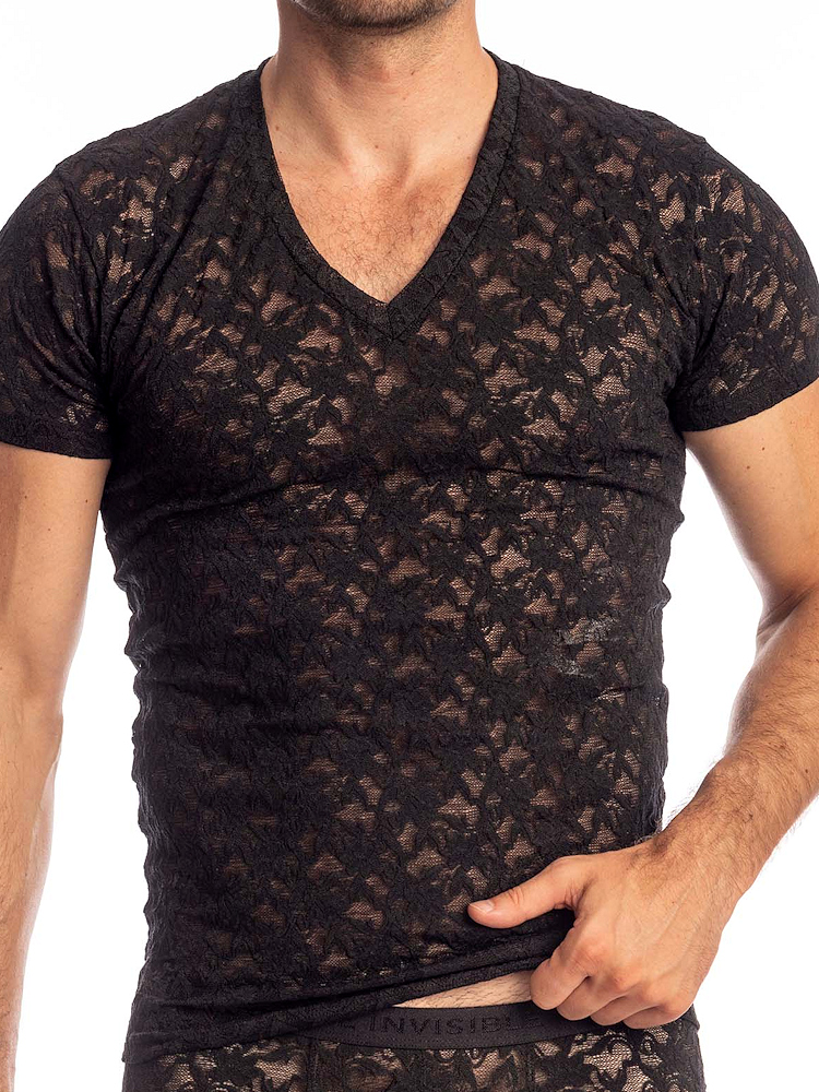 Lhomme Invisible Black Lotus V Neck T Shirt My73 3