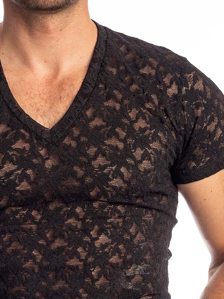 Lhomme Invisible Black Lotus V Neck T Shirt My73 4