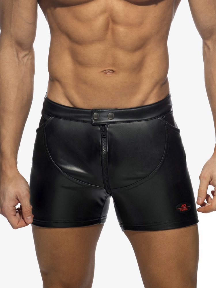 Addicted Fetish Adf221 Vegan Leather Shorts Black 1