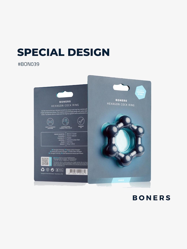 Boners Hexagon Cock Ring Dark Grey Bon039 2