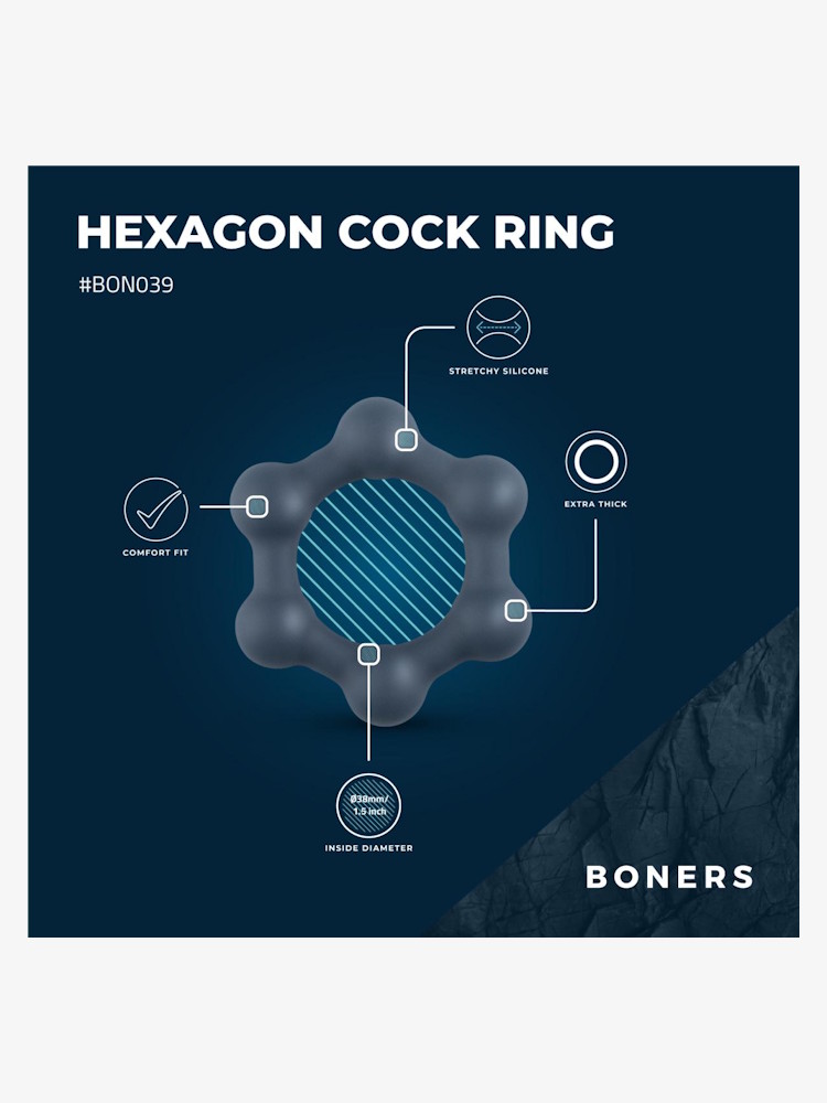 Boners Hexagon Cock Ring Dark Grey Bon039 3