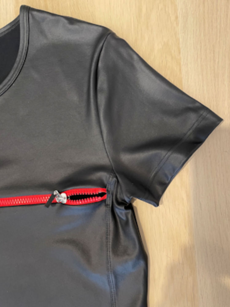 Manstore Zipped T Shirt Leather Look Black UNTAGGED By BodywearStore