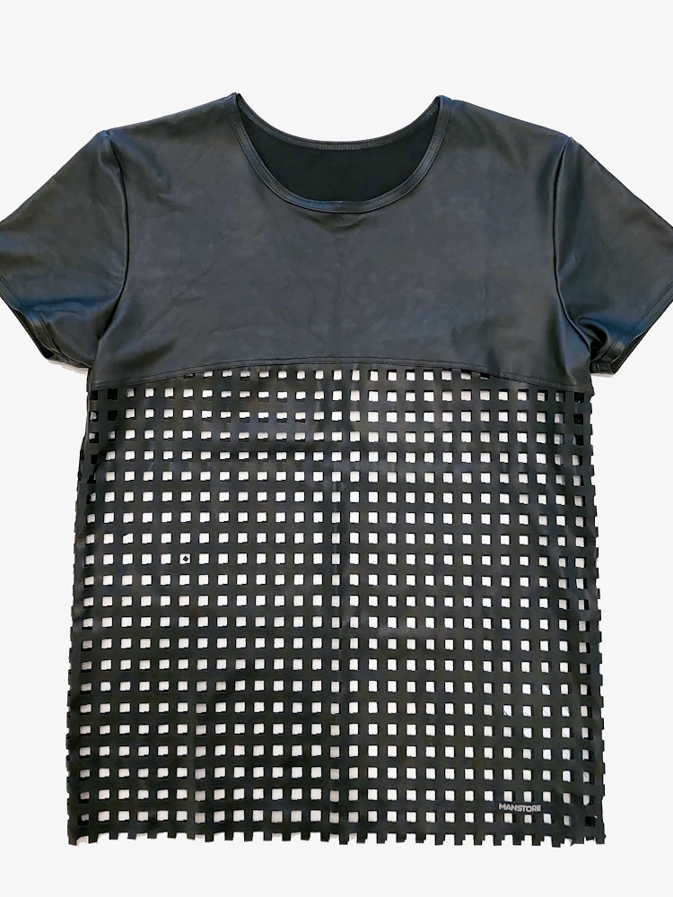 Manstore T Shirt Leather Look Cut Out Squares 1