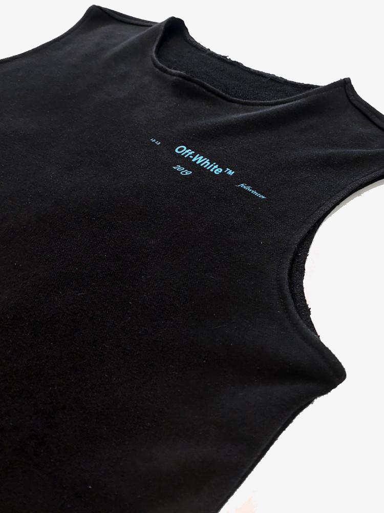 Off White Cropped Gym Tank Black Logo 4