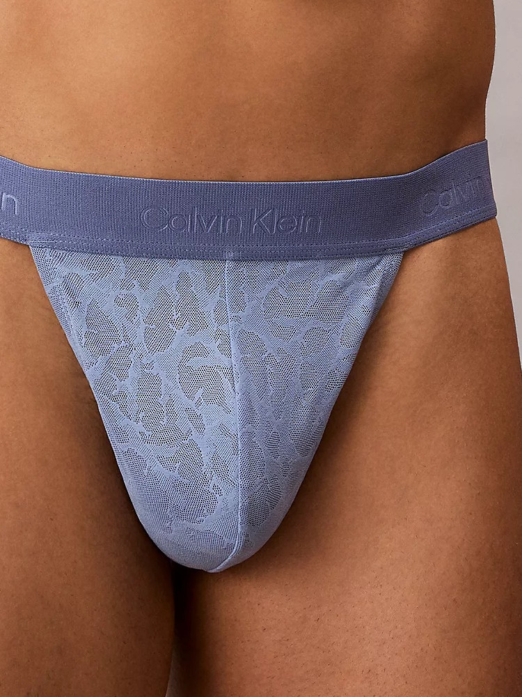 Calvin Klein Microfiber Lace Thong Lv00nb4570 44j Blue Tulip 2