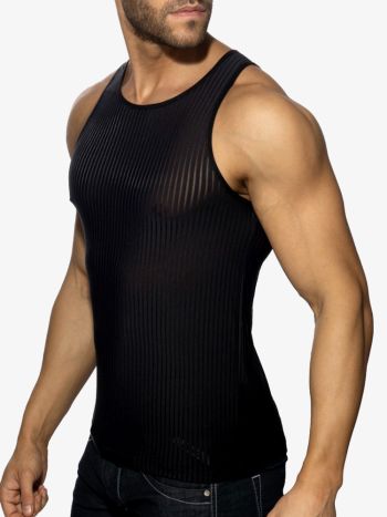 Addicted Ad1414 Black Stripe Tank Top Black 1