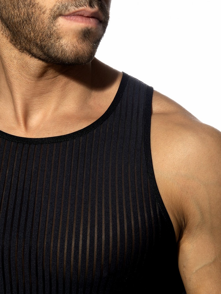 Addicted Ad1414 Black Stripe Tank Top Black 4