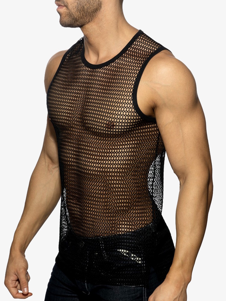 Addicted Ad1426 Openwork Fabric Tank Top Black 1