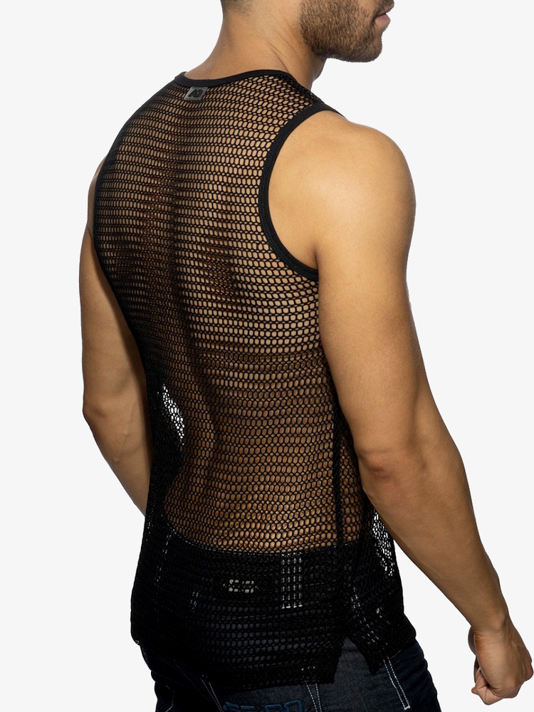 Addicted Ad1426 Openwork Fabric Tank Top Black 2