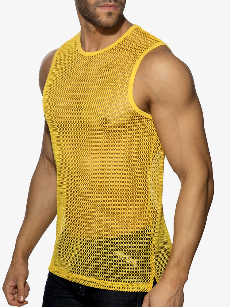 Addicted Ad1426 Openwork Fabric Tank Top Yellow 1