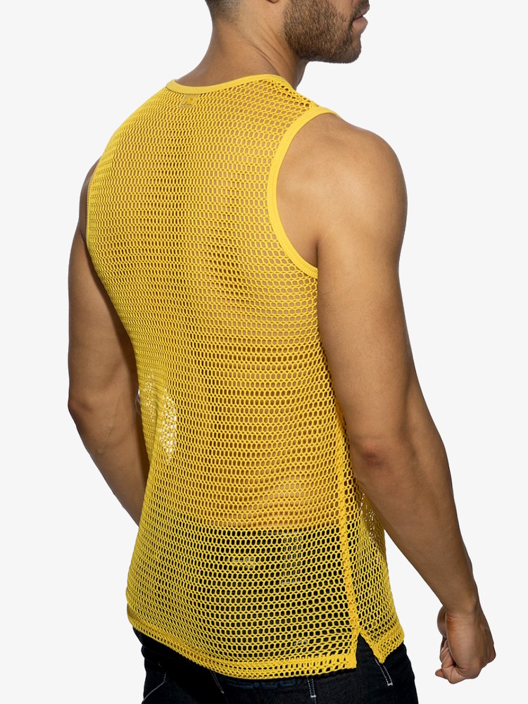 Addicted Ad1426 Openwork Fabric Tank Top Yellow 2