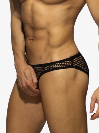 Addicted Ad1427 Openwork Fabric Bikini Brief Black 4