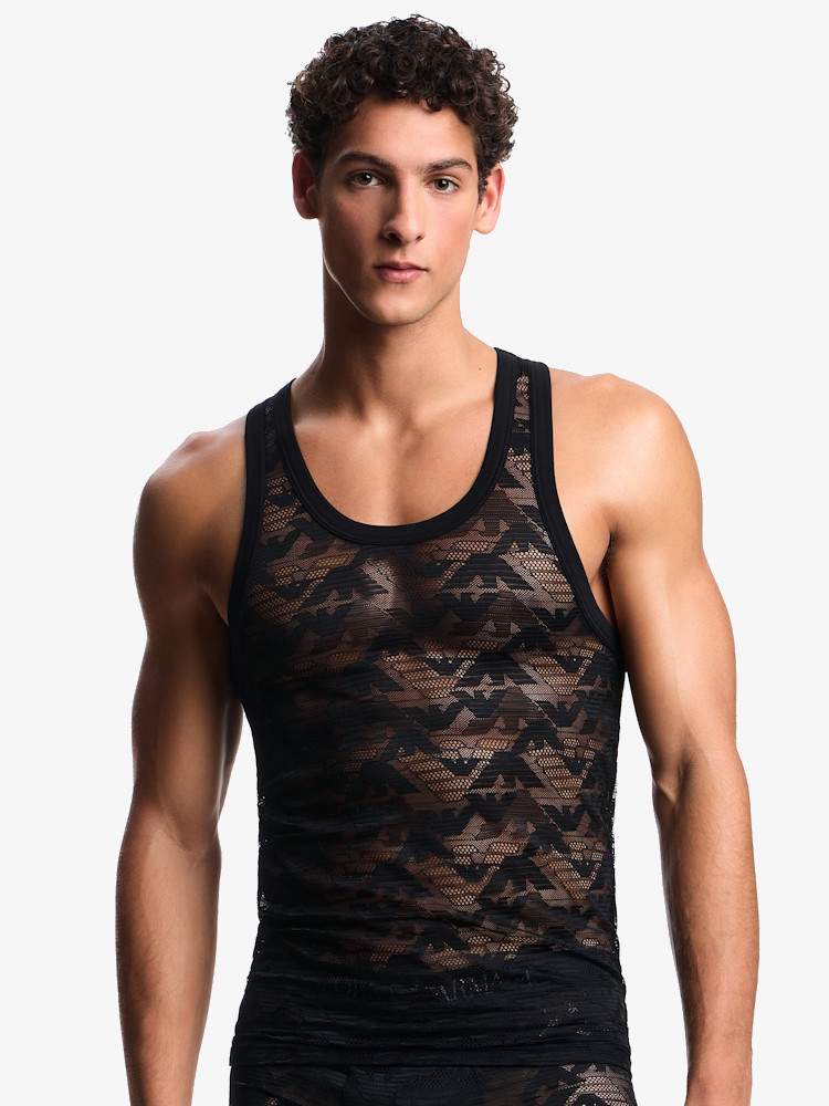 Emporio Armani Underwear All Over Eagle Lace Tank Top Em002156 Black 4