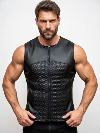 Peter Domenie Fetish Vest Quilted Houndstooth Black 1