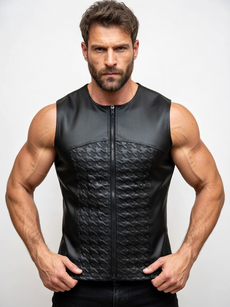 Peter Domenie Fetish Vest Quilted Houndstooth Black 1
