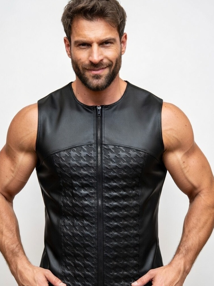 Peter Domenie Fetish Vest Quilted Houndstooth Black 2