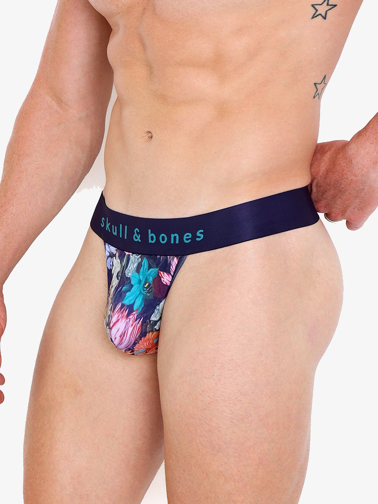 Skull Bones New Hand Painted Floral Bouquet Thong Mc 2