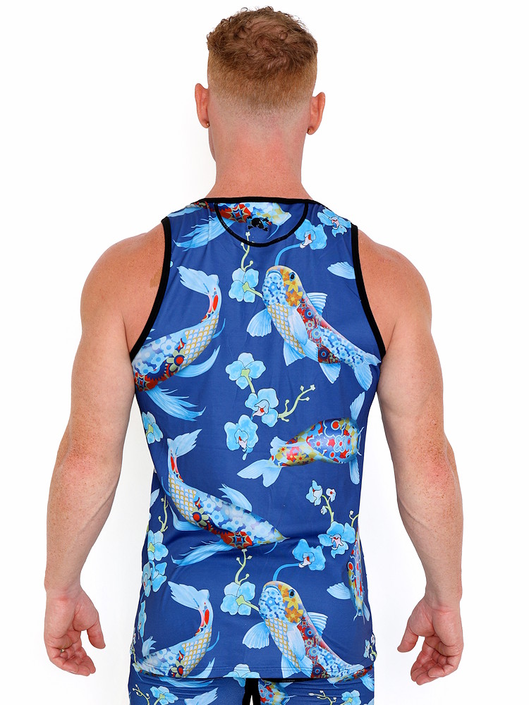 Skull Bones Pattern Koi Tank Top Blue 1