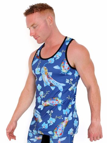 Skull Bones Pattern Koi Tank Top Blue 2