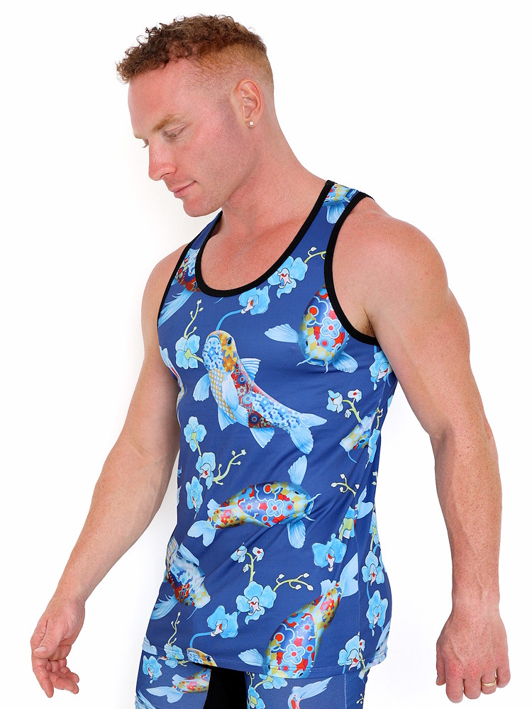 Skull Bones Pattern Koi Tank Top Blue 2