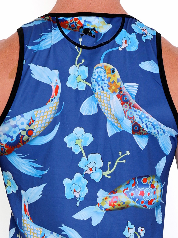 Skull Bones Pattern Koi Tank Top Blue 4
