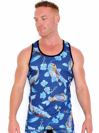Skull Bones Pattern Koi Tank Top Blue 5