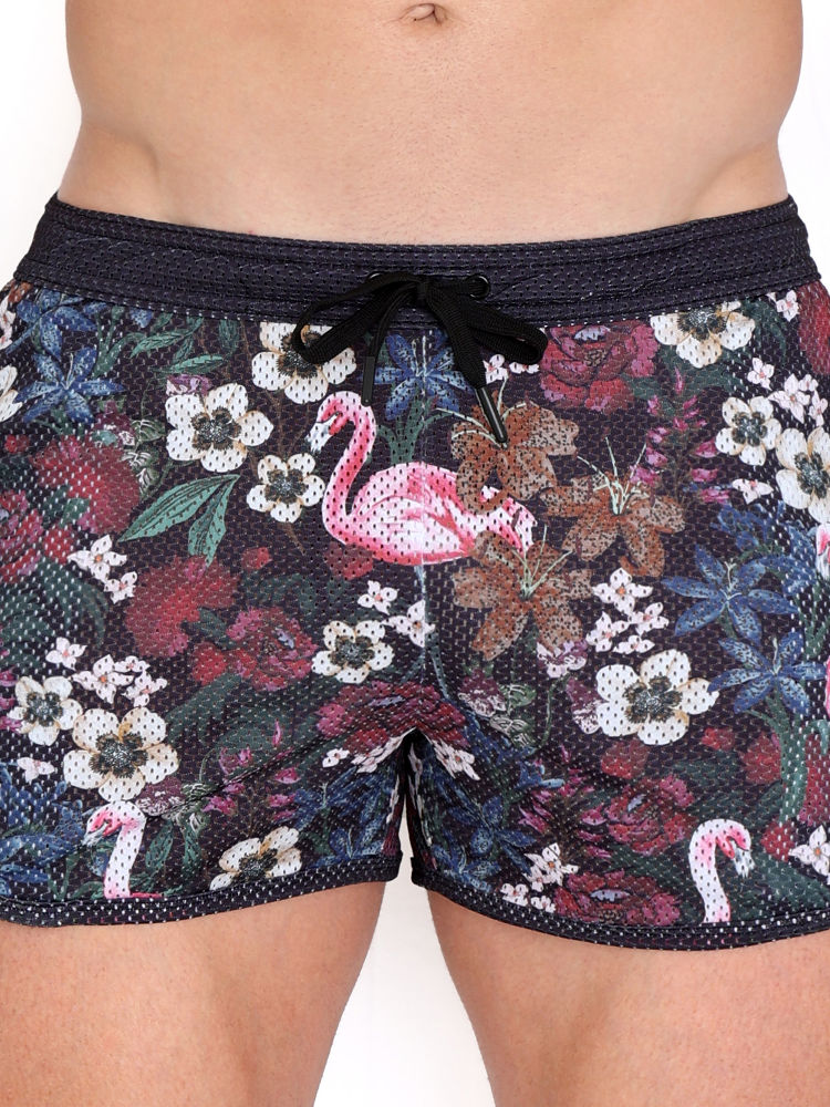 Skull & Bones Floral Flamingo Mesh Short