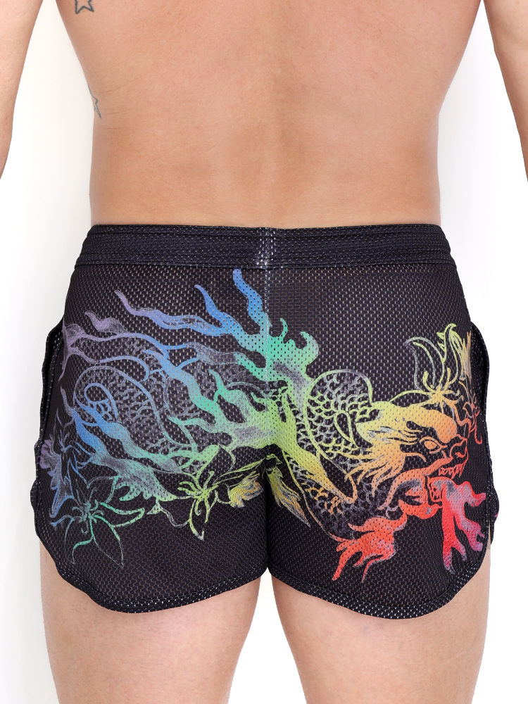 Skull Bones Ombre Japanese Dragon Mesh Short