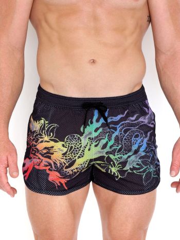 Skull Bones Ombre Japanese Dragon Mesh Short
