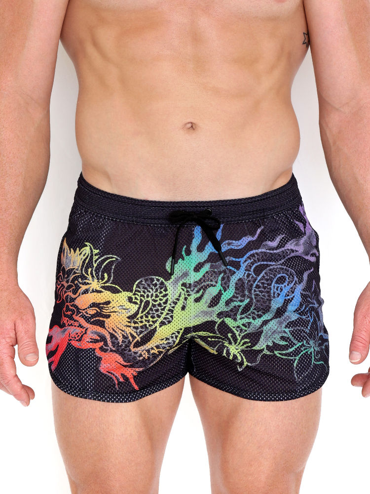 Skull Bones Ombre Japanese Dragon Mesh Short