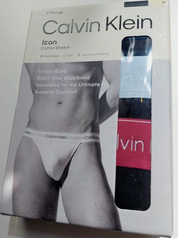 Calvin Klein 3 Pack Thongs Icon Cotton Stretch Lv00nb4386 4m5 Poseidon Blue 2